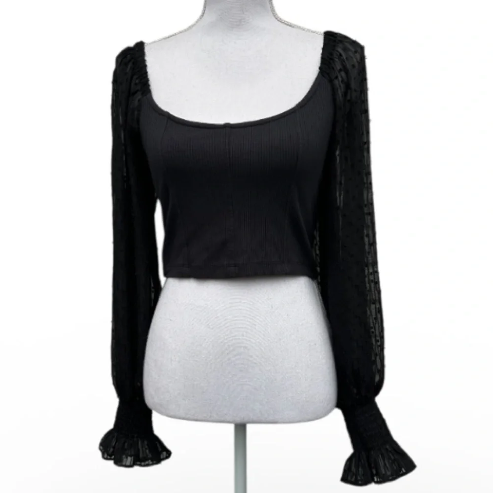 Urban Outfitters Black Crop Poet Sleeve Women's Top L